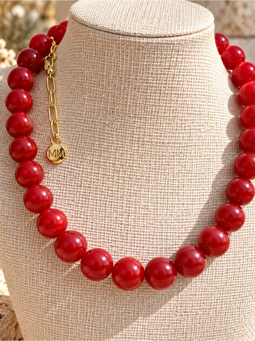Mayamar Coral Ember Natural Red Agate Necklace Gold Statement NW